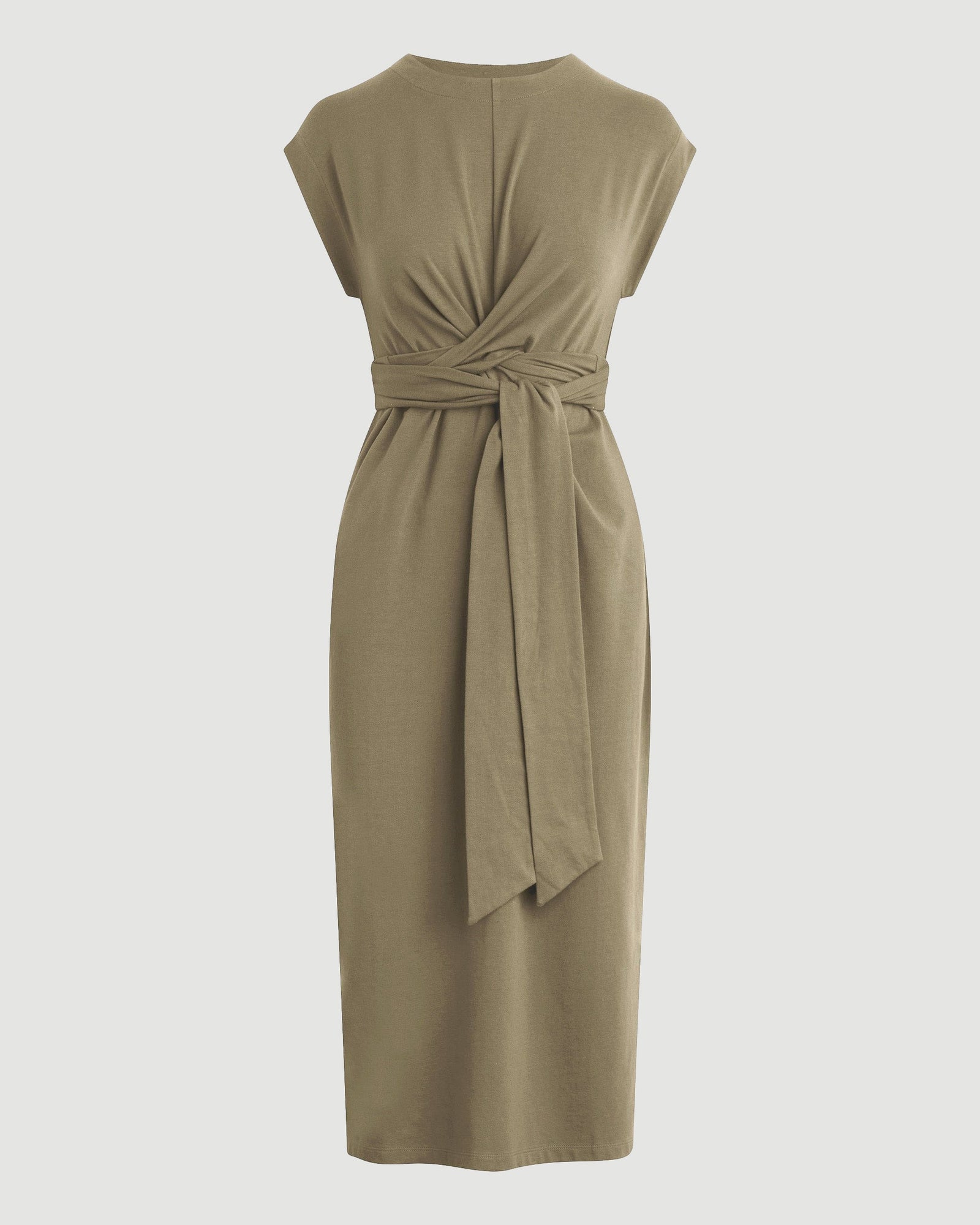 Fei Tie-Front Organic Cotton Dress (Petite) | Khaki Green