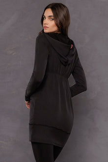 Women | Raw Edge Empire Waist Long Zip Hoodie | Black