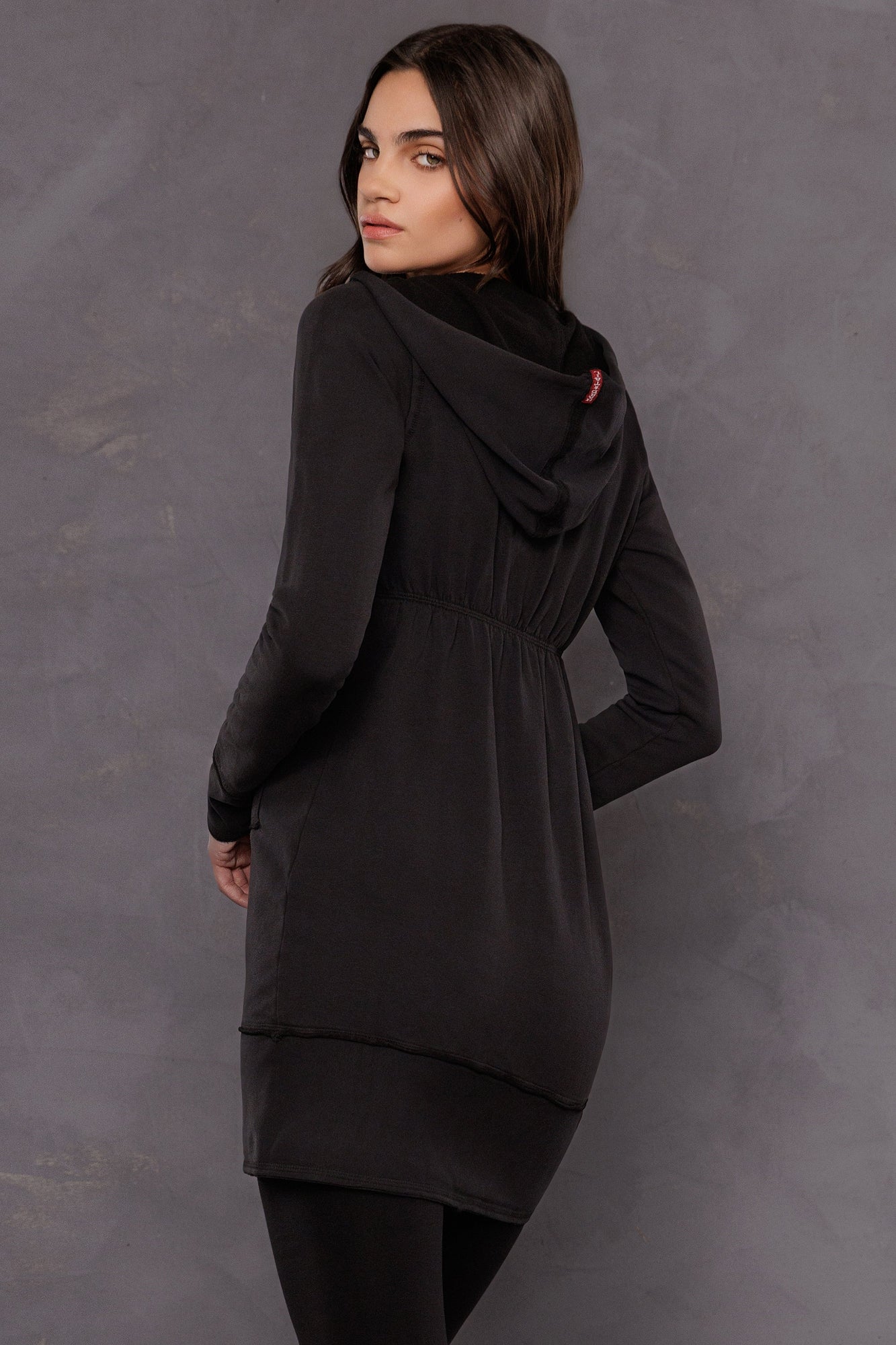 Women | Raw Edge Empire Waist Long Zip Hoodie | Black