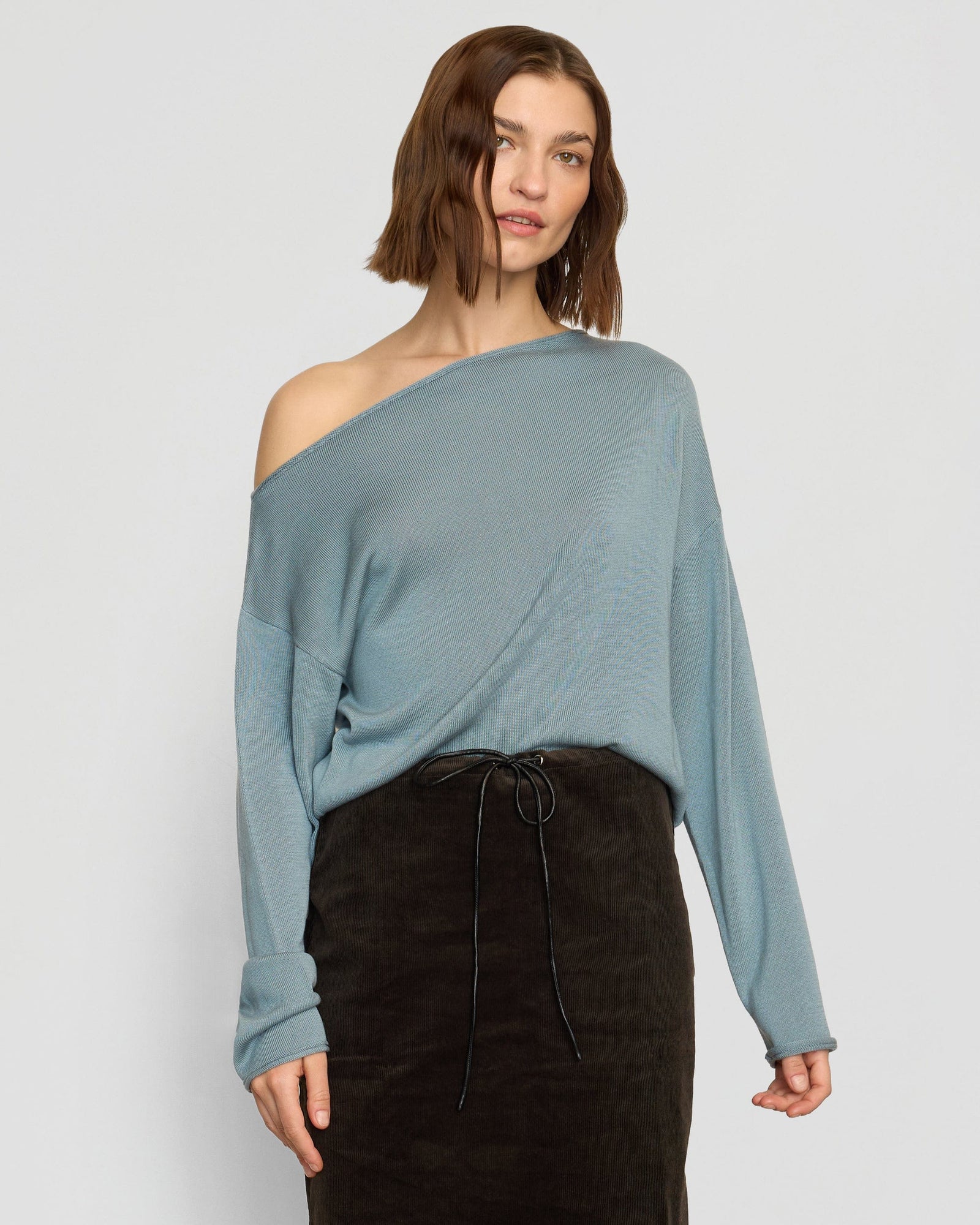 Helena | Hachi Tencel-Wool Off-Shoulder Sweater in Size Small