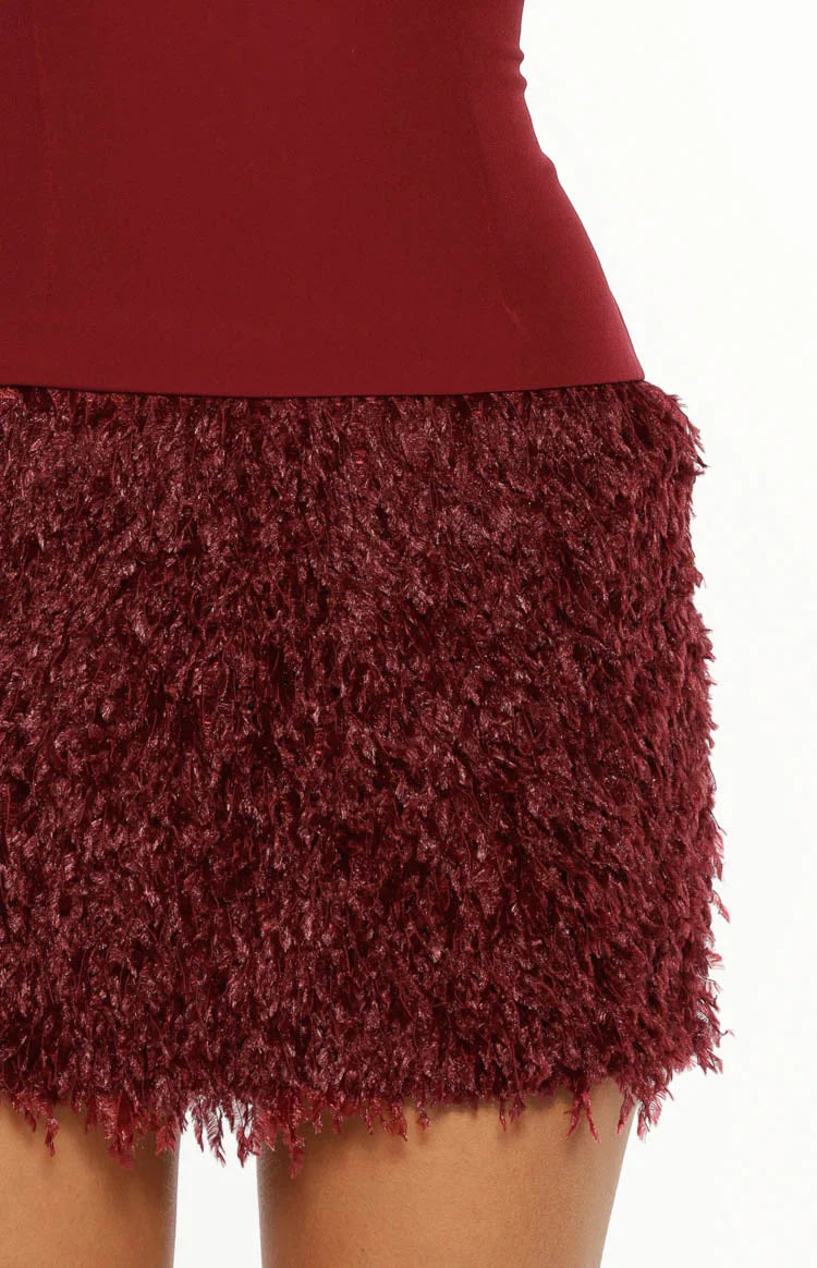 Halo Strapless Fur Mini Dress | Burgundy