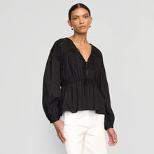 Hira Tie-Front Organic Cotton Blouse | Black