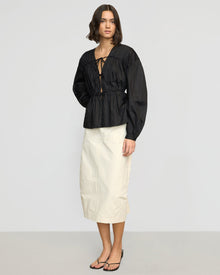 Olivia | Hira Tie-Front Cotton Blouse in Size Small