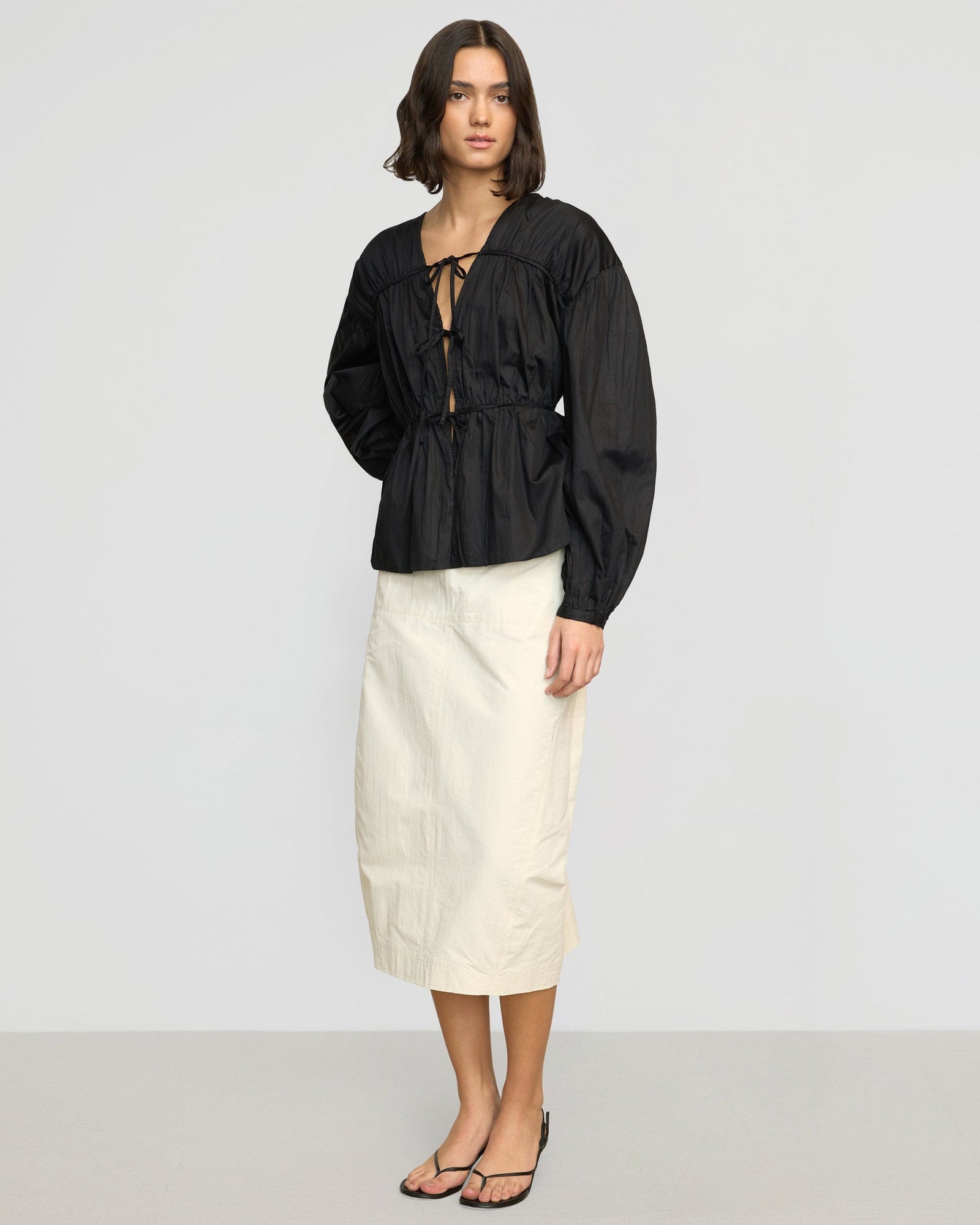 Olivia | Hira Tie-Front Cotton Blouse in Size Small