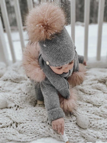 Unisex | Honeycomb Grey Cashmere Beanie Hats Pink Pom | Gray