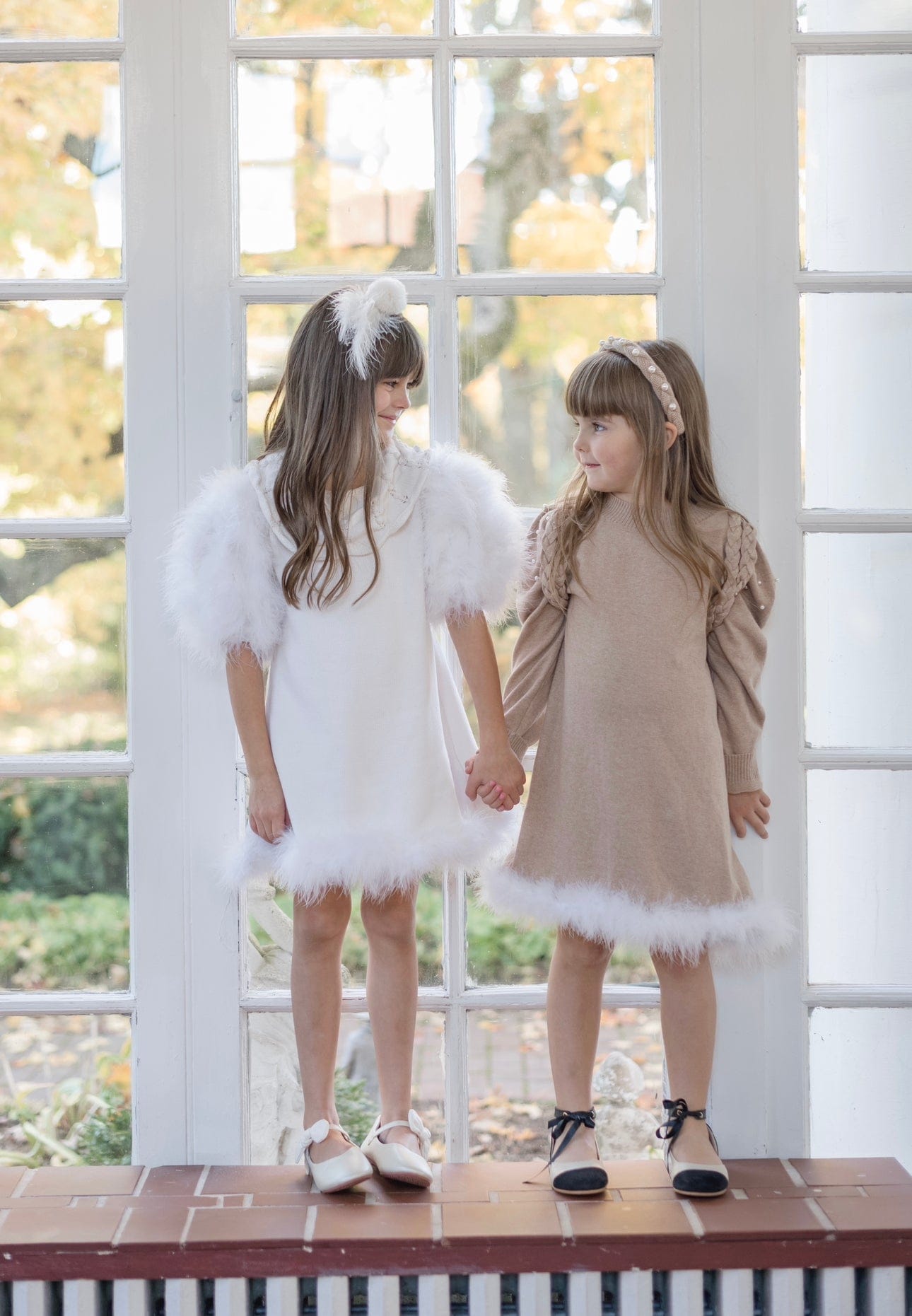 Girl | Anna Knit Dress with Feathered Hem | Beige
