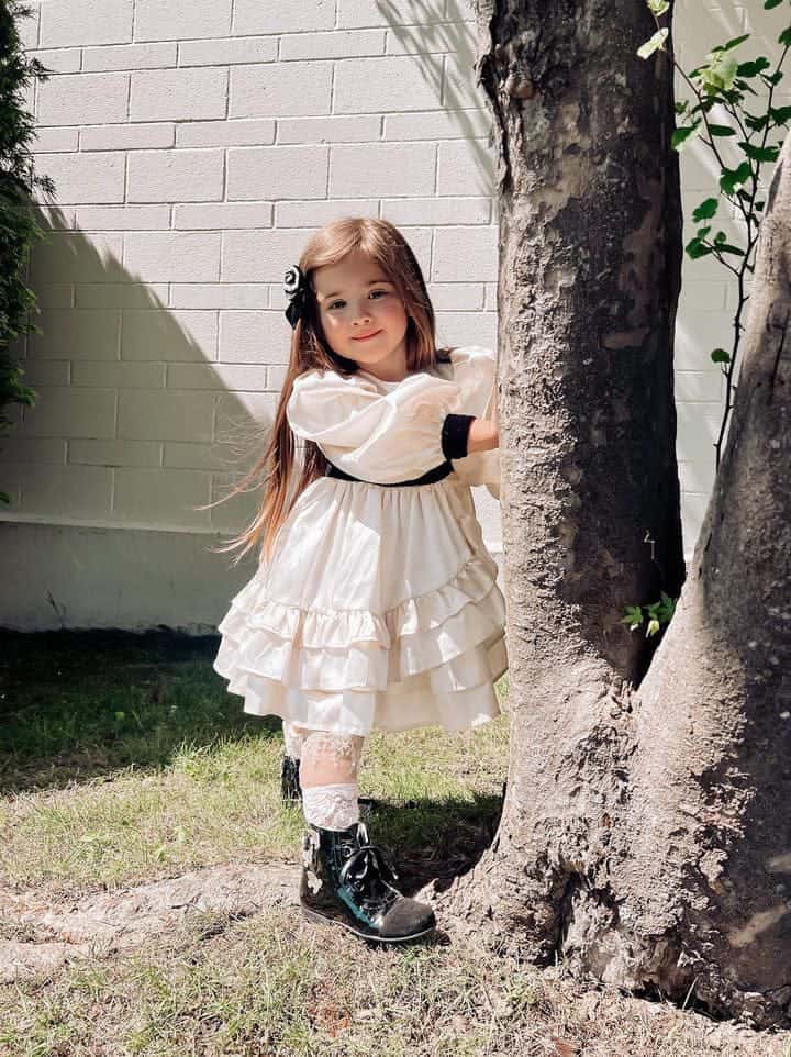 Evangeline Satin Champagne Ruffle Dress - Petite Maison Kids