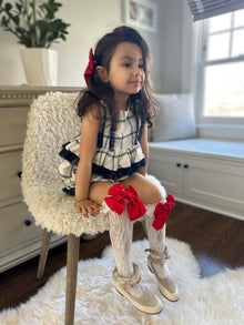 Girl | Lola Lace Socks with Satin Bow | White x Red