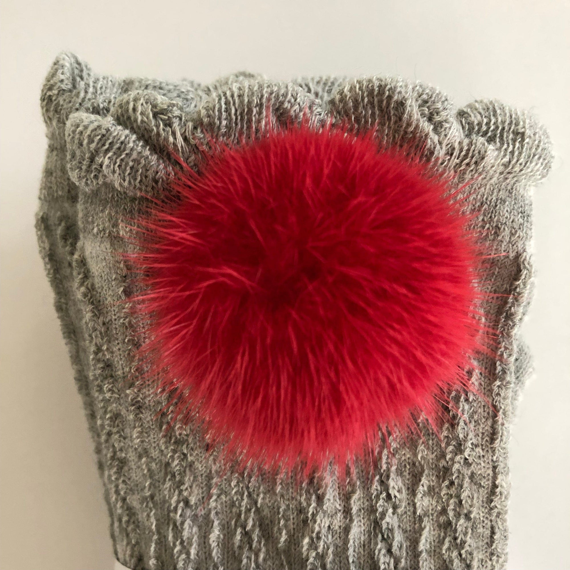 Girl | Grey Knee High Socks with Poms Pom | Gray x Red