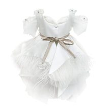 Girl | Constanza Ceremony Dress with Champagne Bow | White x Beige