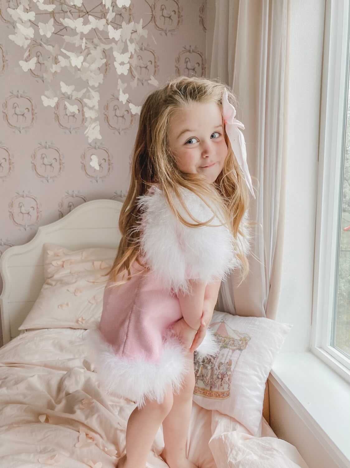 Ella Knit Pink Feather Dress - Petite Maison Kids