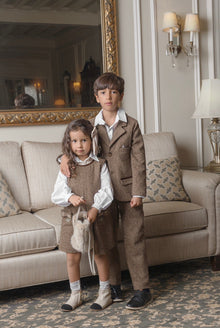 Girl | Herringbone Dress and Blouse Set | Brown x White