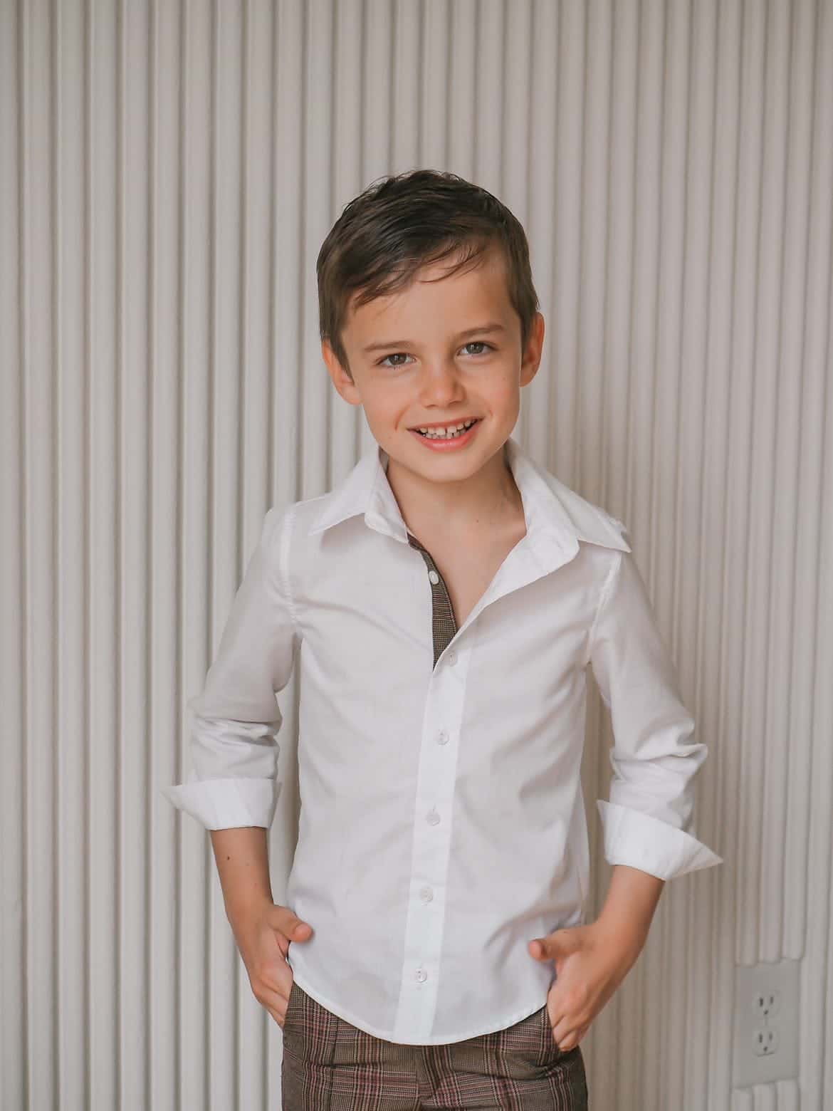 Boy | Blair Estate Tweed Shirt and Pants Set | White x Brown