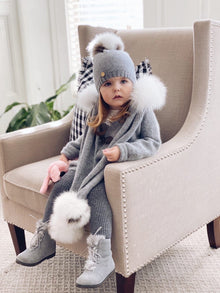 Unisex | Honeycomb Cashmere Beanie Hats White Print Pom | Grey