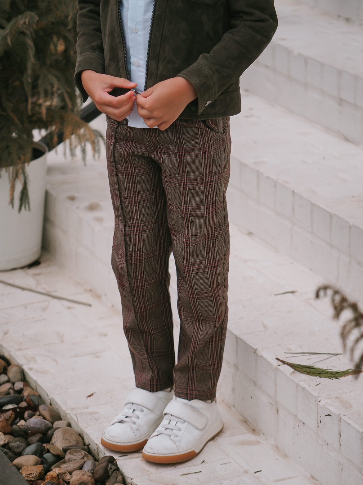 Boy | Blair Estate Tweed Shirt and Pants Set | White x Brown