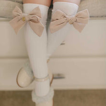 Girl | Emma Linen Bow Socks Beige Bow | White x Beige