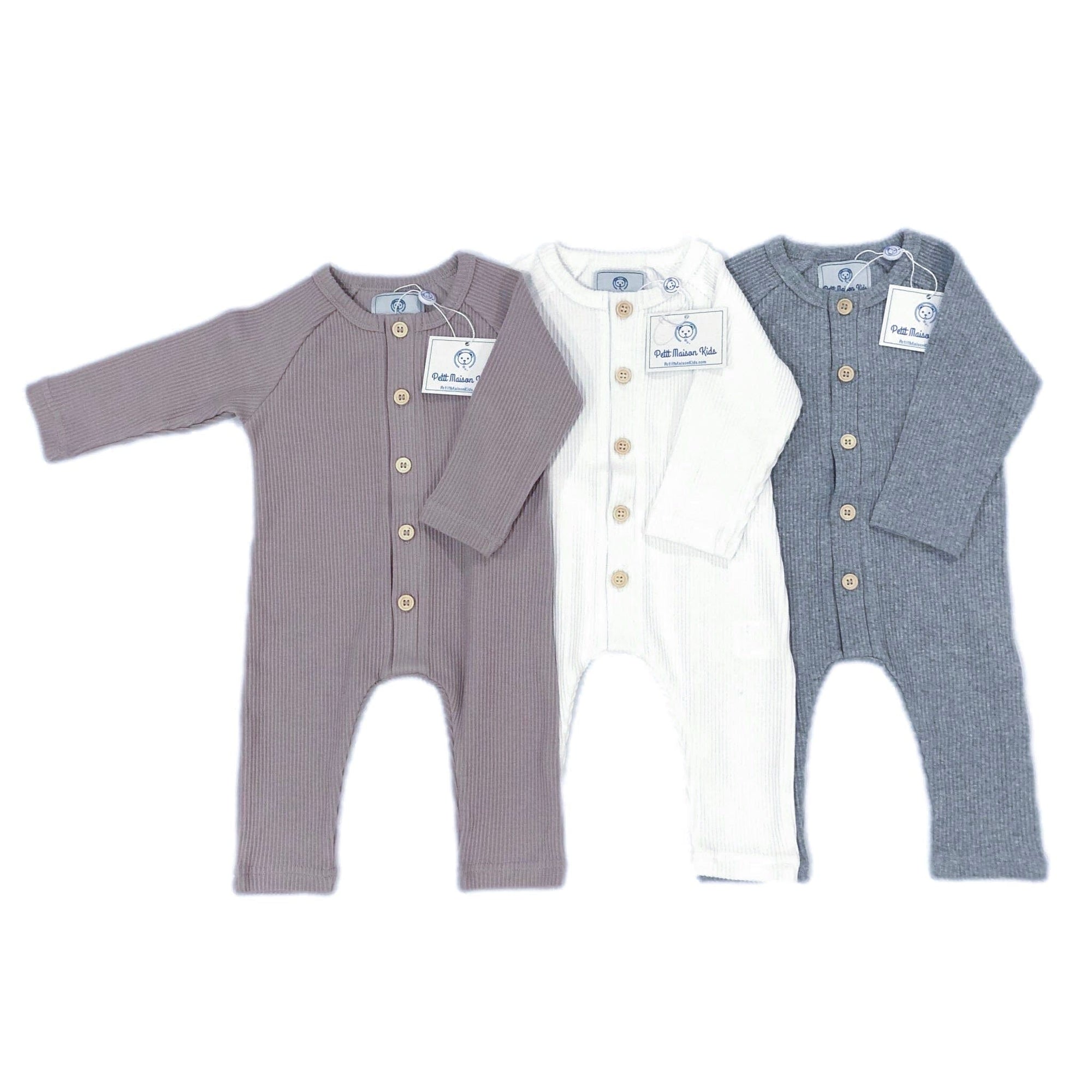 Unisex | Ribbed Cotton Playsuit | White