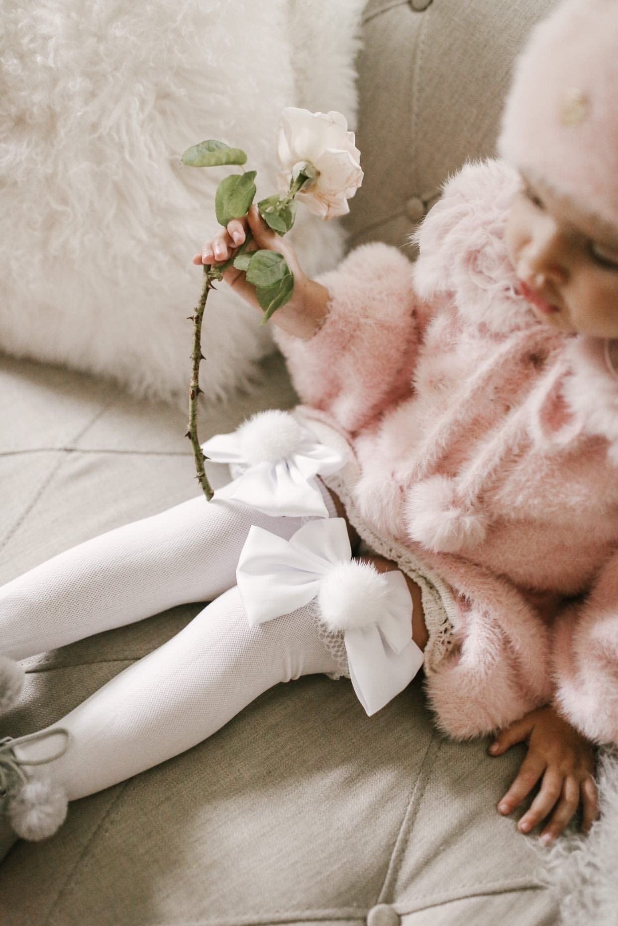 Girl | Lana Ruffle Socks with Poms and Bows Bow | White