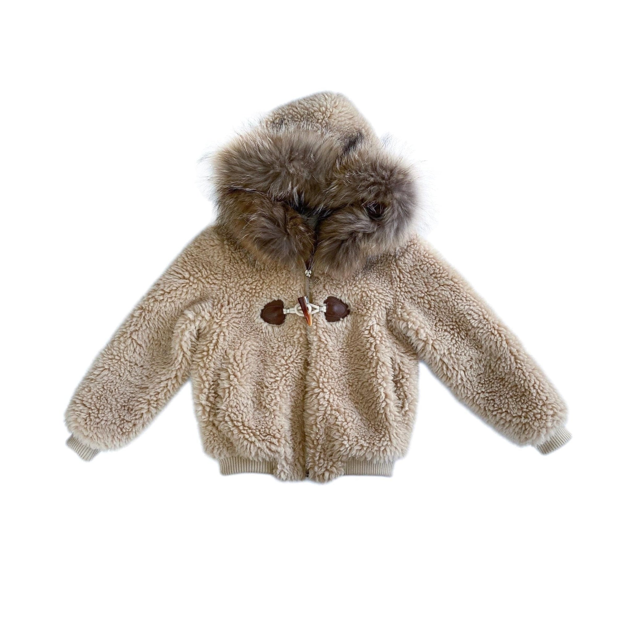 Shearling Camel Bomber Coat Faux Fur - Petite Maison Kids
