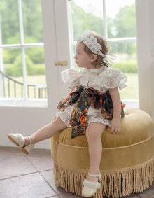 Girl | Alexis Foliage Print Romper | White