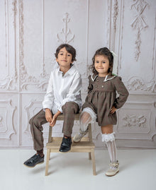 Boy | Blair Estate Tweed Shirt and Pants Set | White x Brown