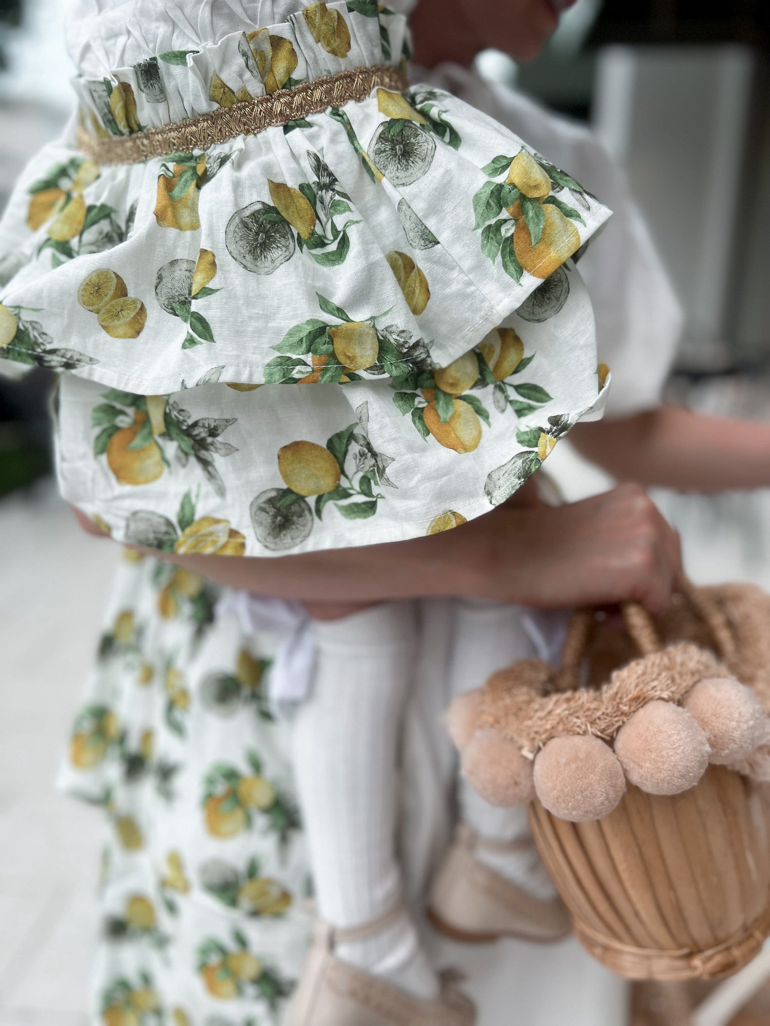 Girl | Amalfi Lemon Print Linen Romper | White x Green x Yellow