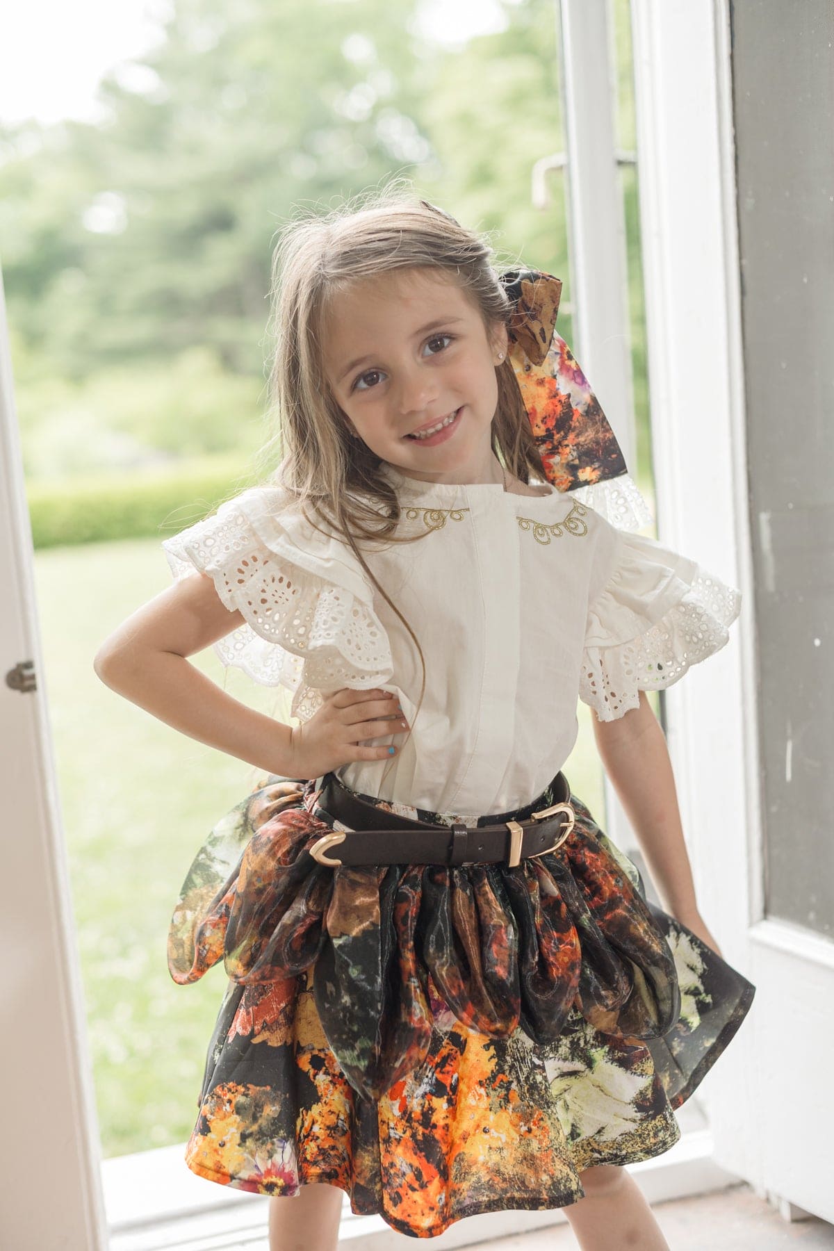 Girl | Alexis Blouse and Skirt Set | White x Multicolor