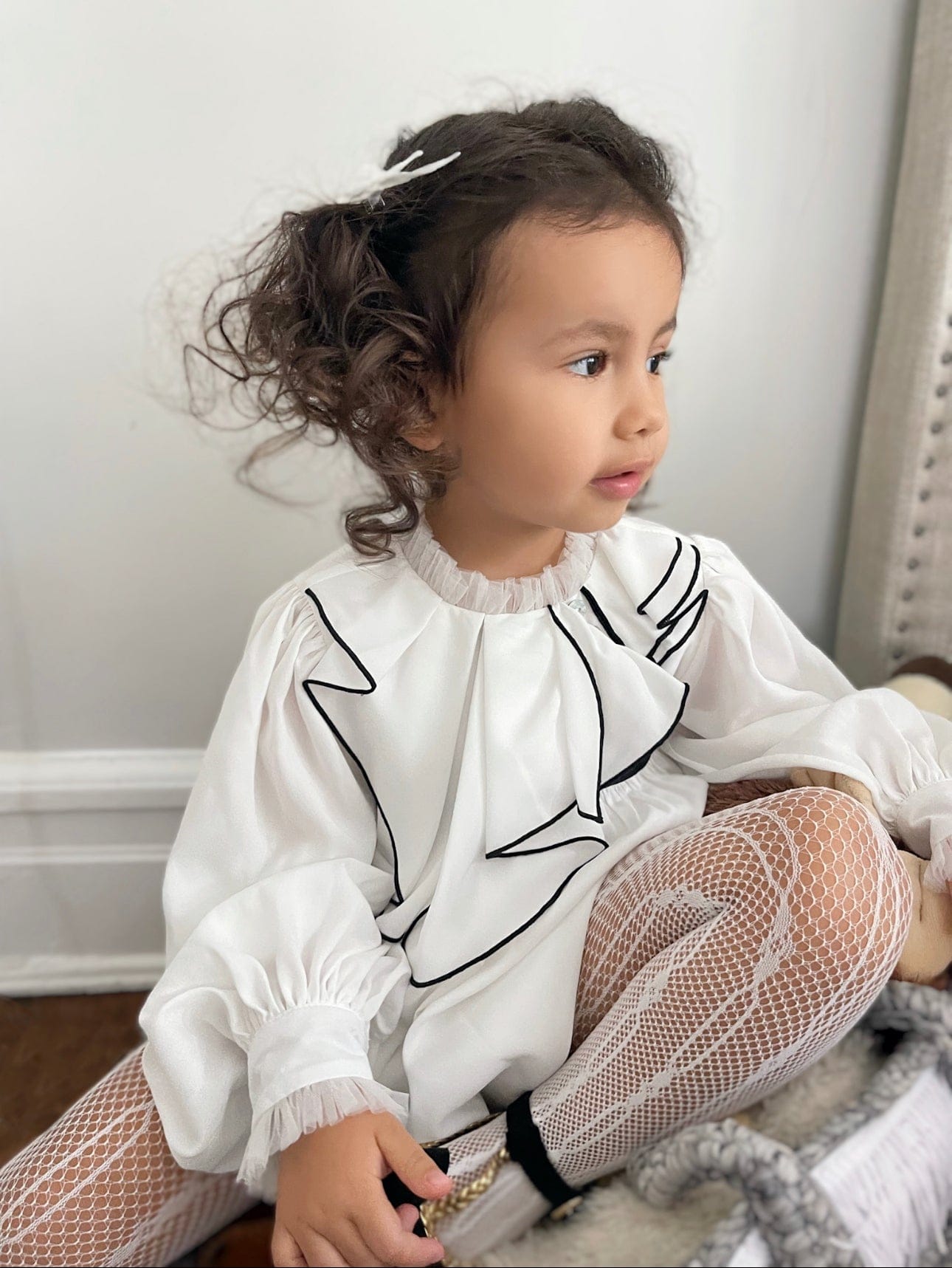 Gwen White Romper with Black Ruffle Trim - Petite Maison Kids