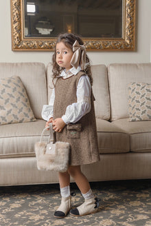 Girl | Herringbone Dress and Blouse Set | Brown x White