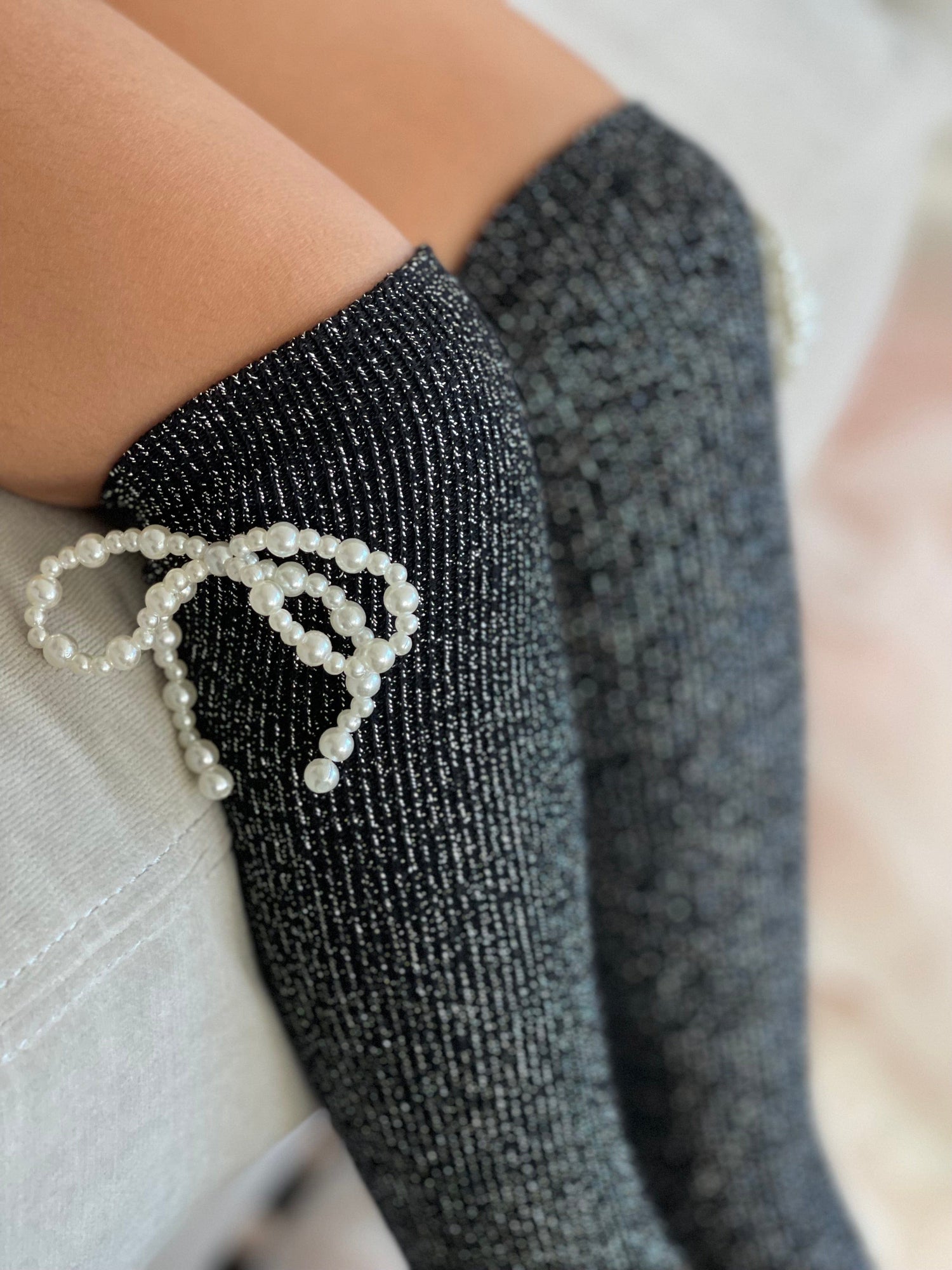 Girl | Perla Shimmer Socks Charcoal | Black