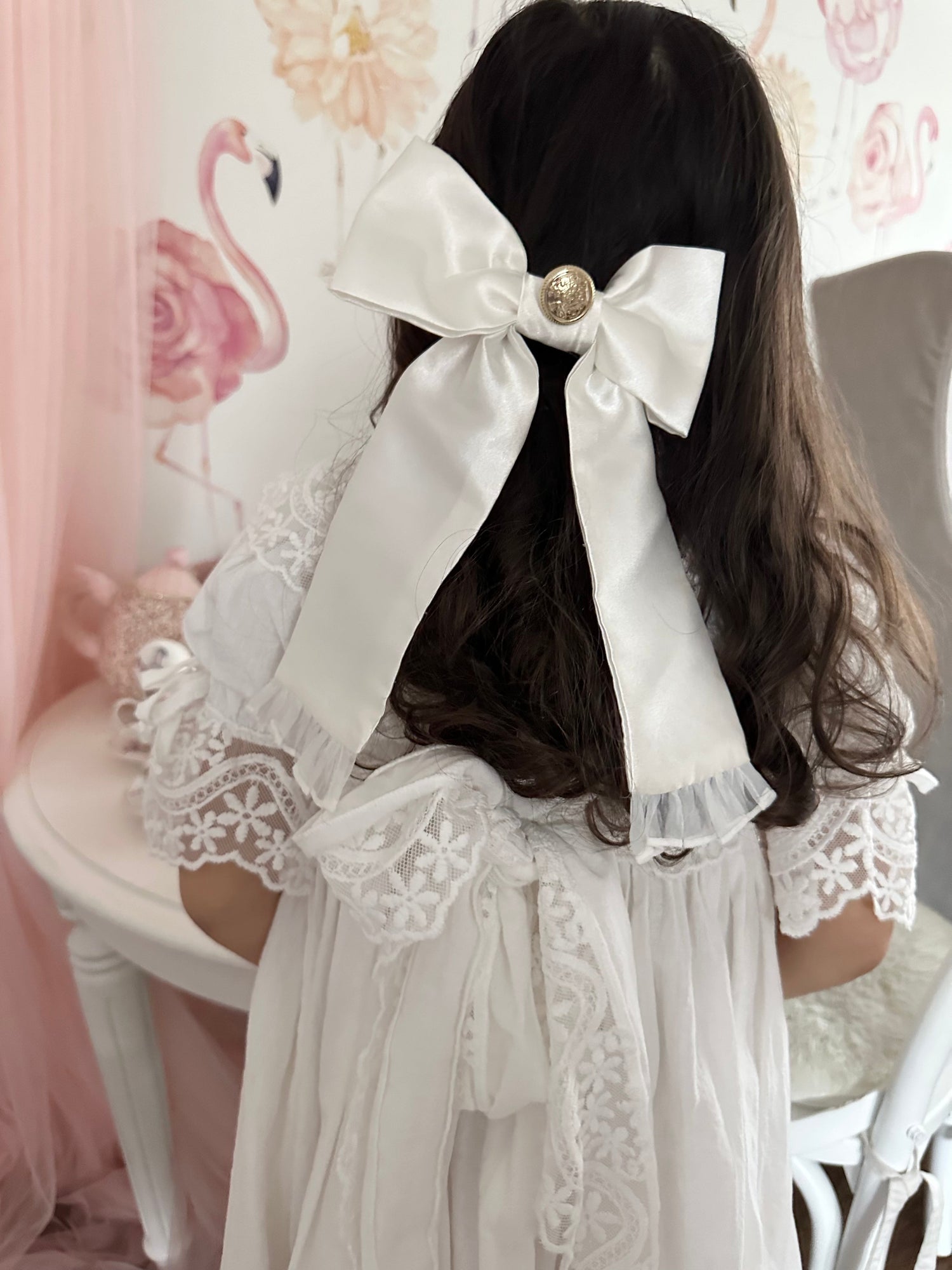 Girl | Satin Tuxedo Hair Bow | White