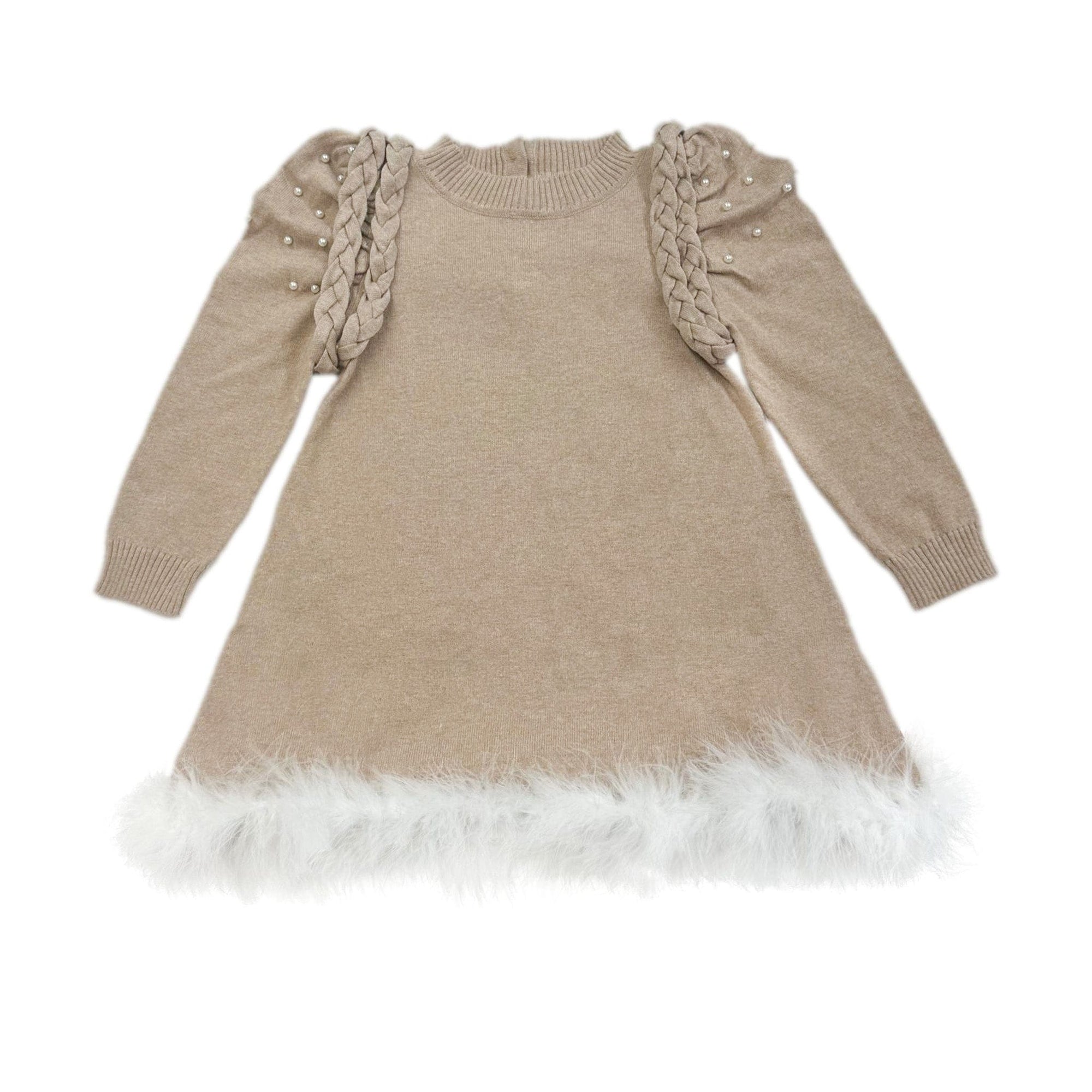 Girl | Anna Knit Dress with Feathered Hem | Beige