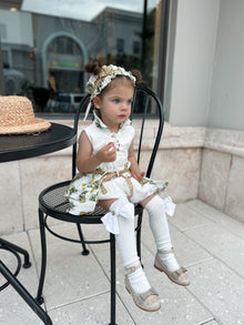 Girl | Amalfi Lemon Print Linen Romper | White x Green x Yellow