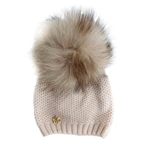 Honeycomb Beige Cashmere Beanie with Beige Pom - Petite Maison Kids
