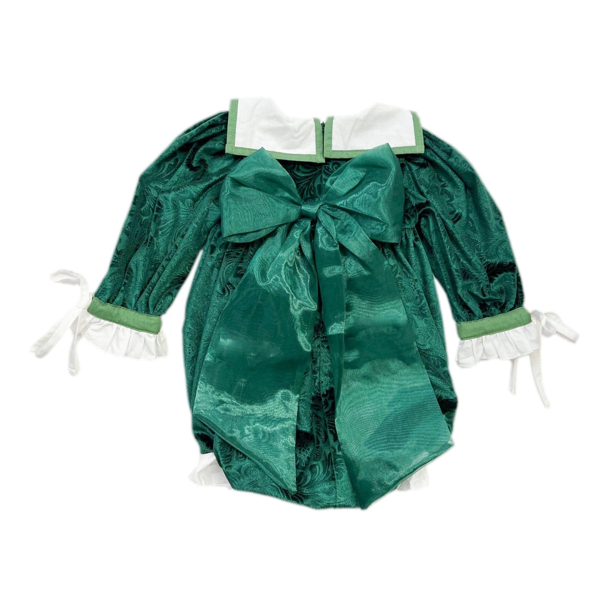 Girl | Everly Damask Velour Romper | Green