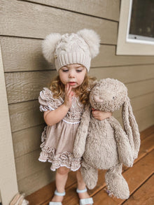 Unisex | Sandstone Merino Wool Kids Double Pom Hat | Beige