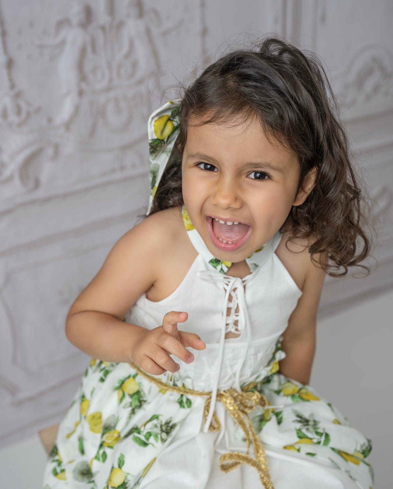 Girl | Amalfi Lemon Dress | White x Green x Yellow