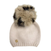 Unisex | Honeycomb Cashmere Beanie with Animal Print Poms | Beige