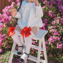 Girl | Lana Ruffle Socks with Poms and Bows Bow | White x Red