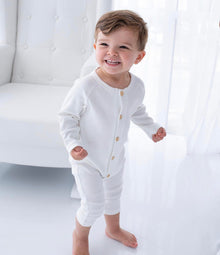 Unisex | Ribbed Cotton Playsuit | White