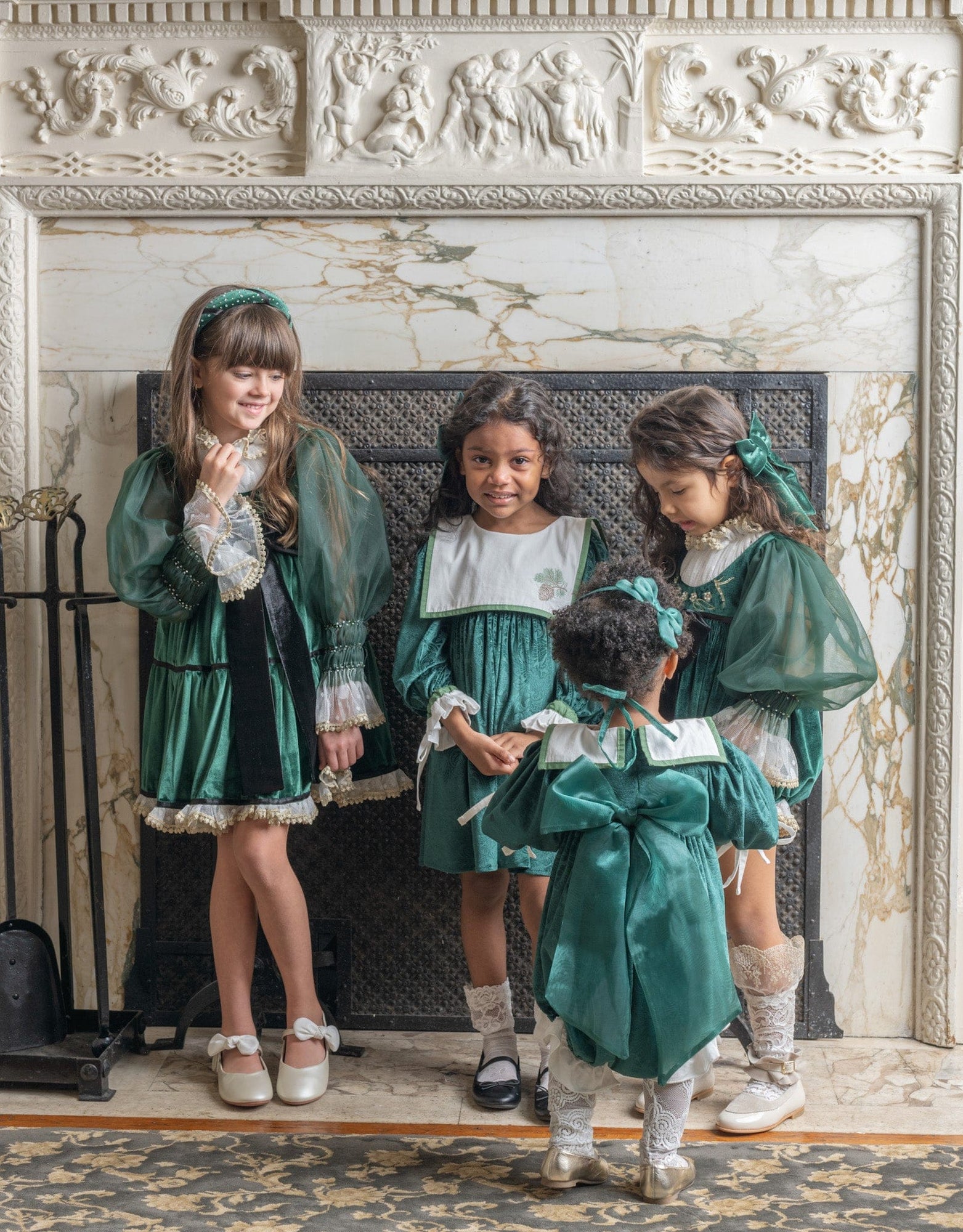 Girl | Everly Damask Velour Romper | Green