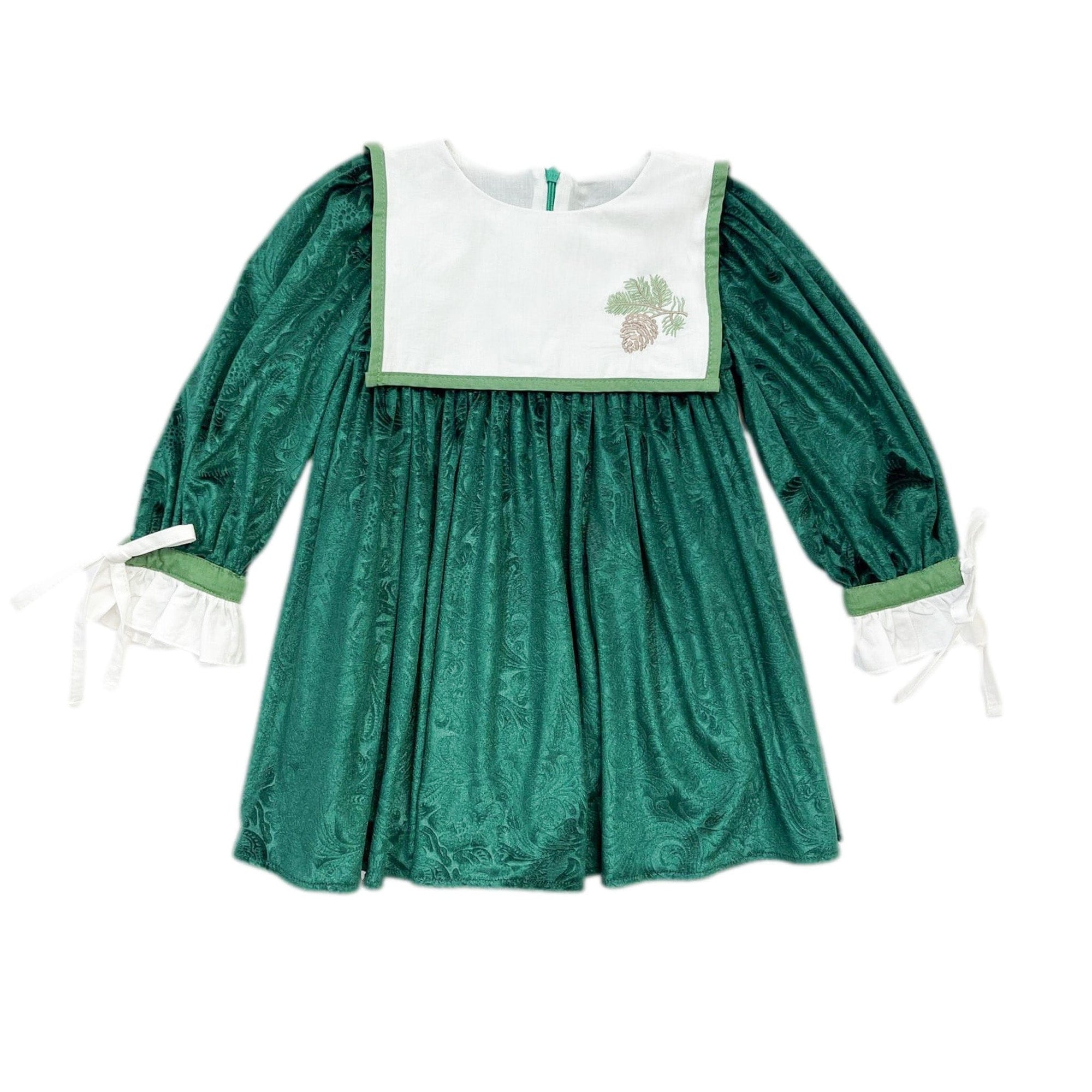 Girl | Everly Damask Velour Dress | Green