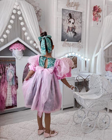 Girl | Eva And Floral Tulle Dress | Pink x Green