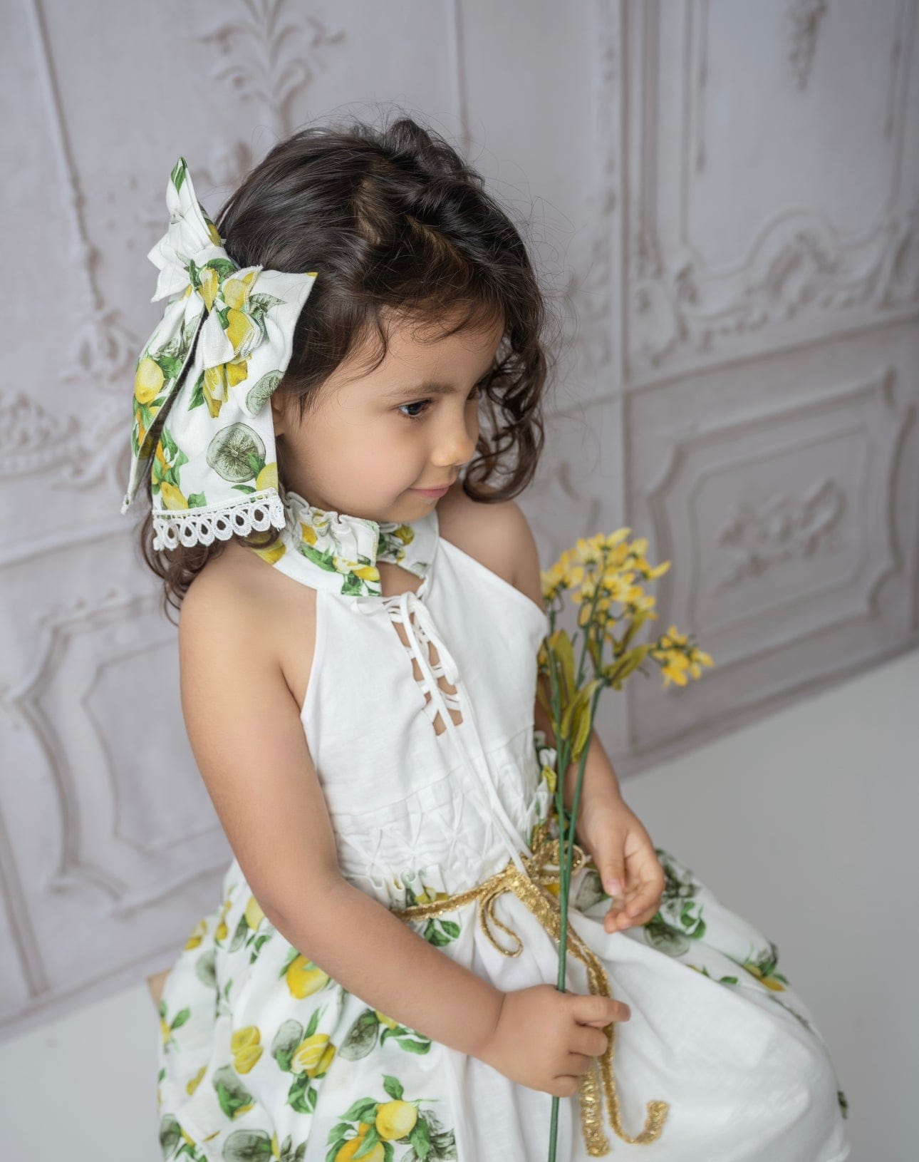 Girl | Amalfi Lemon Dress | White x Green x Yellow