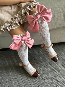 Girl | Lola Lace socks with satin Bow | White x Mauve