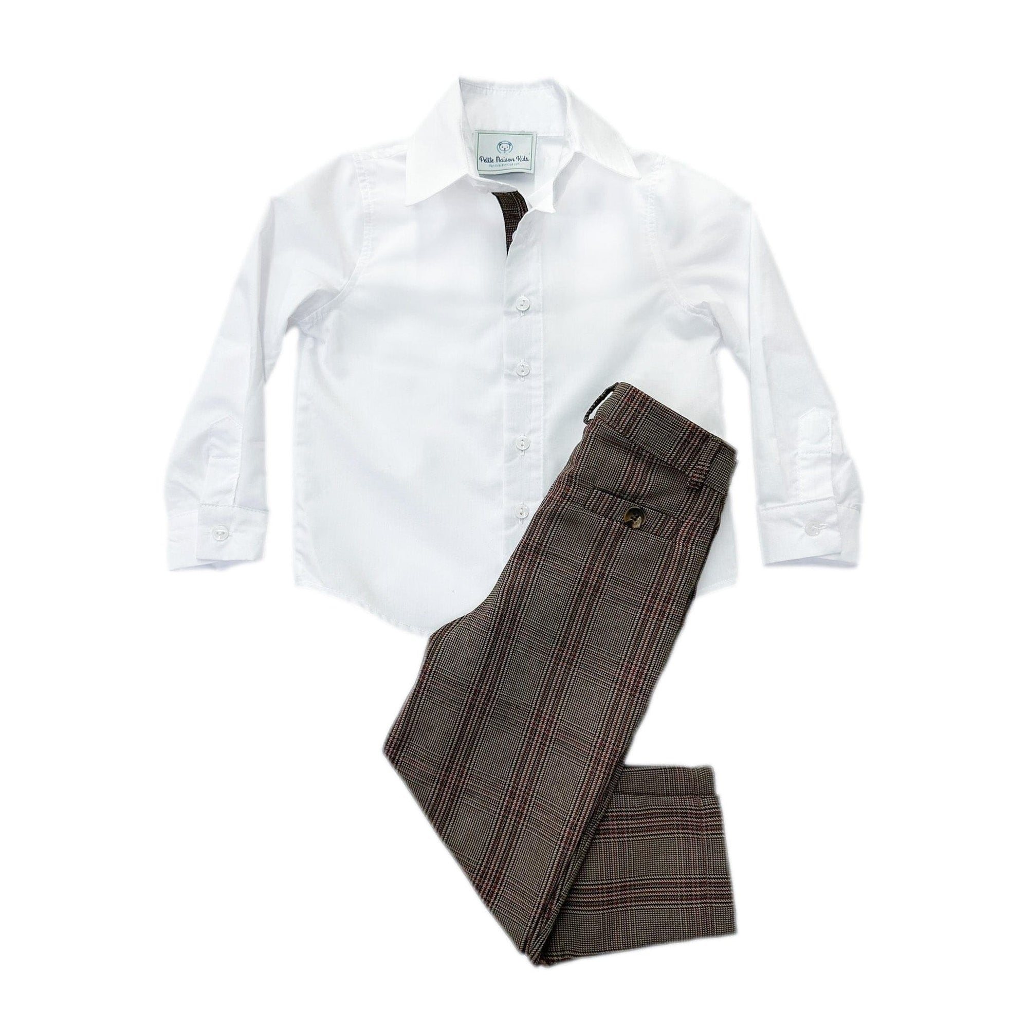 Boy | Blair Estate Tweed Shirt and Pants Set | White x Brown