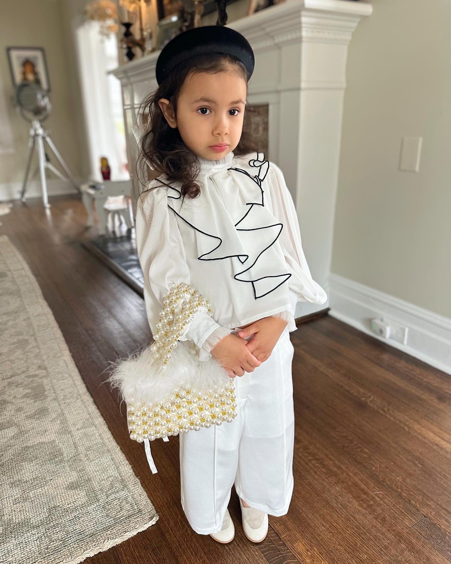 Girl | Gwen Blouse With Ruffle Trim | White x black