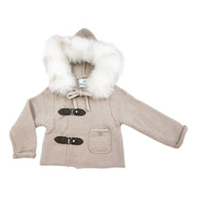 Unisex | Honeycomb Cashmere Pram Coat with White Print Trim | Beige