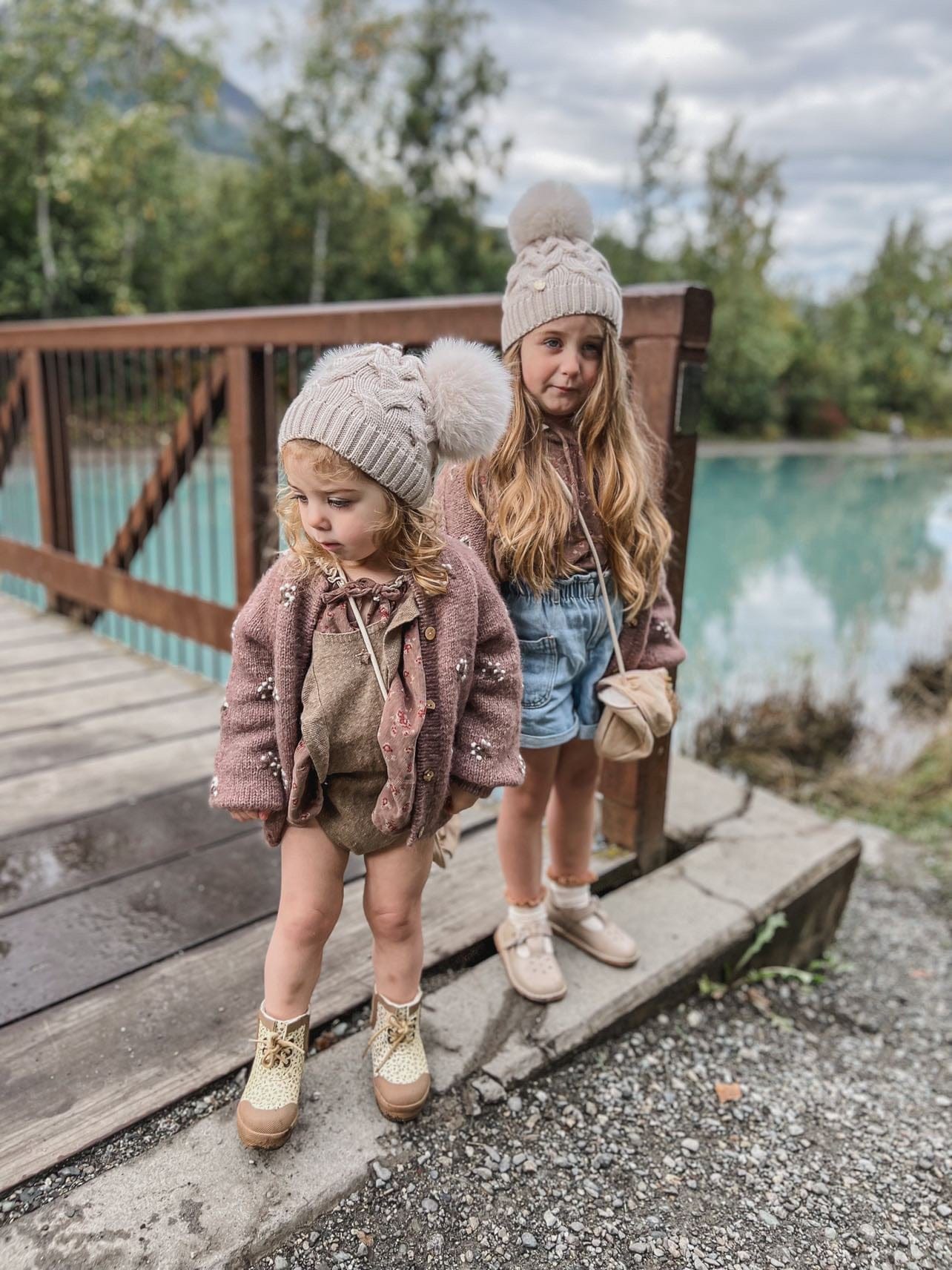 Unisex | Sandstone Merino Wool Kids Double Pom Hat | Beige