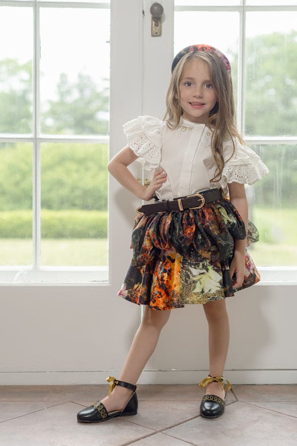 Girl | Alexis Blouse and Skirt Set | White x Multicolor